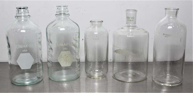 Pyrex Laboratory Glass Flask Set - 5 Pieces Including 2 Kimax-35 Media Bottles 1000mL, Screw Thread Design-cover