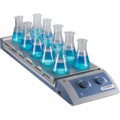 Scilogex MS-H-S10 Analog 10-Position Magnetic Hotplate Stirrer with Stainless Steel Plate