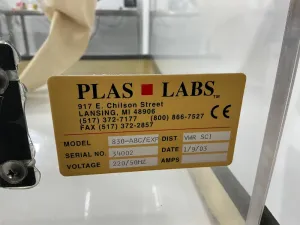 Plas-Labs 830-ABC/EXP Controlled Atmosphere Glove Box with Airlock Fume Hood, 3 of 3