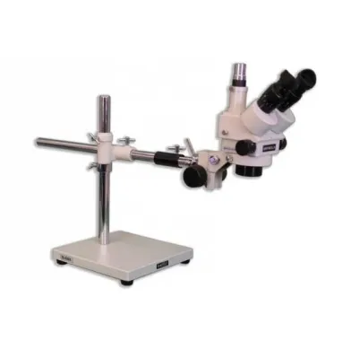 Meiji EMZ-5TR Trinocular Zoom Stereo Microscope on S-4400 Boom Stand with MA502 Eyepieces