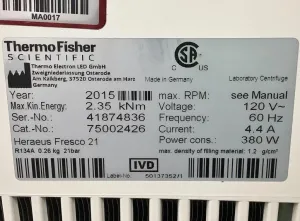 Thermo Scientific Fresco 21 Refrigerated Microcentrifuge with Variable Rotor Capability, 12 of 13
