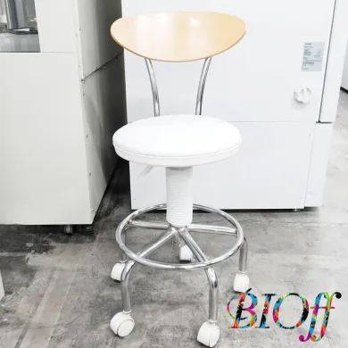 9248 White Round Laboratory Stool with Backrest and Casters