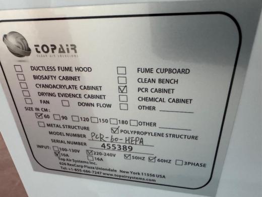 TopAir Systems PCR-60-HEPA Benchtop PCR Cabinet with HEPA Filtration-cover