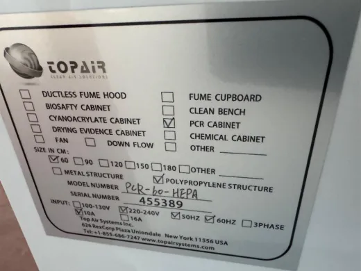 TopAir Systems PCR-60-HEPA Benchtop PCR Cabinet with HEPA Filtration