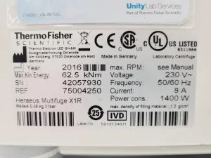 Thermo Fisher Scientific Heraeus X1R Multifuge Refrigerated Benchtop Centrifuge, 5 of 16