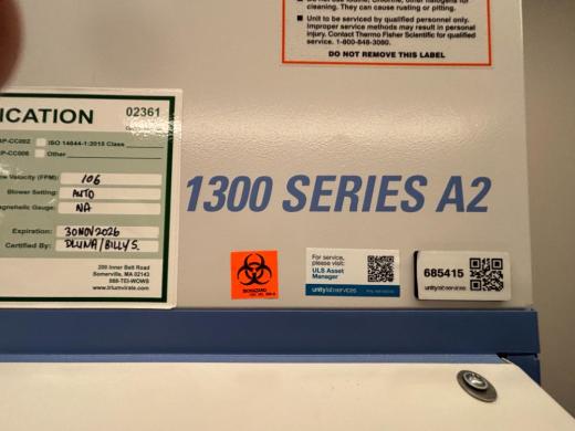 Thermo Scientific 1300 Series A2 BSC- 6ft-cover