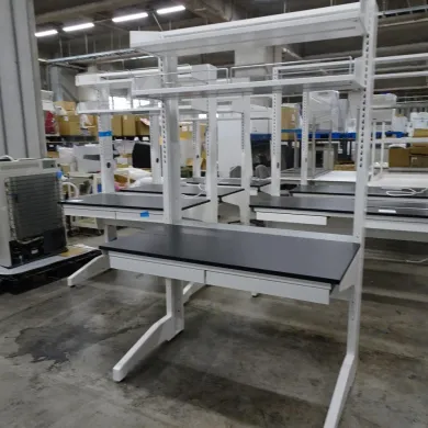 Shimadzu 4165-3 Frame-Style Side Laboratory Workbench with Shelves, 1200×750×810 mm