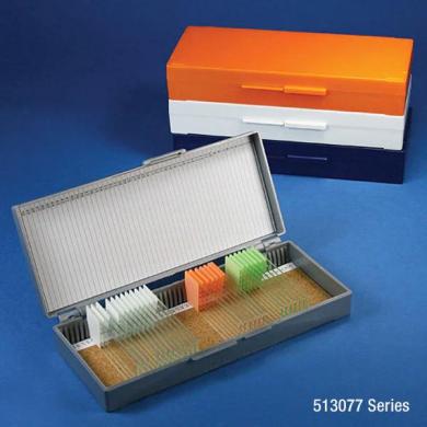 Globe Scientific 50 Place Microscope Slide Storage Box with Hinged Lid and Inventory Sheet Model 513077W-cover