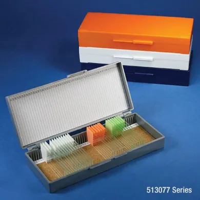 Globe Scientific 50 Place Microscope Slide Storage Box with Cork-Lined Base – Model 513077AST