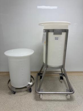 Set of Two 200L Plastic Laboratory Storage Tanks with Drain Valves and Mobile Frames-cover