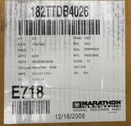 Marathon Electric FVN 182TTDB4026BR 3 HP 3-Phase AC Motor 1760 RPM 50/60 Hz, 2 of 8