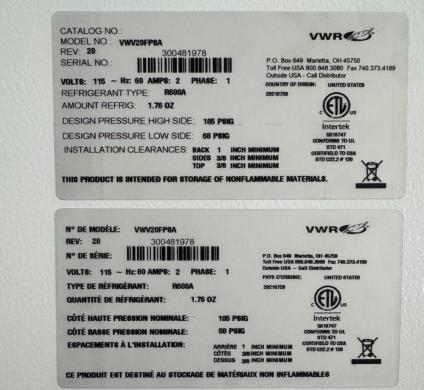 VWR Laboratory Refrigerator VWV20FPSA for Sample and Reagent Storage-cover