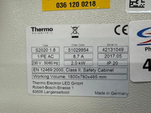 Thermo Fisher Scientific Thermo Safe 2020 S2020 1.8 Class II Biosafety Cabinet, 6' Work Area-cover