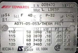 Edwards E2M1.5 Dual Stage Rotary Vane Vacuum Pump (1.2 CFM), 5 of 5