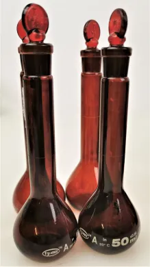 Corning PYREX 55640 Class A 50mL Amber Volumetric Flask, Borosilicate Glass