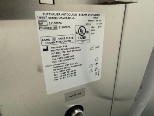 Tuttnauer 3870ELVP-WR-B/L-D High-Capacity Steam Autoclave with Integrated Printer-cover