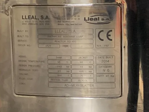 Lleal 590 Liter Stainless Steel Bioreactor for Large-Scale Bioprocessing