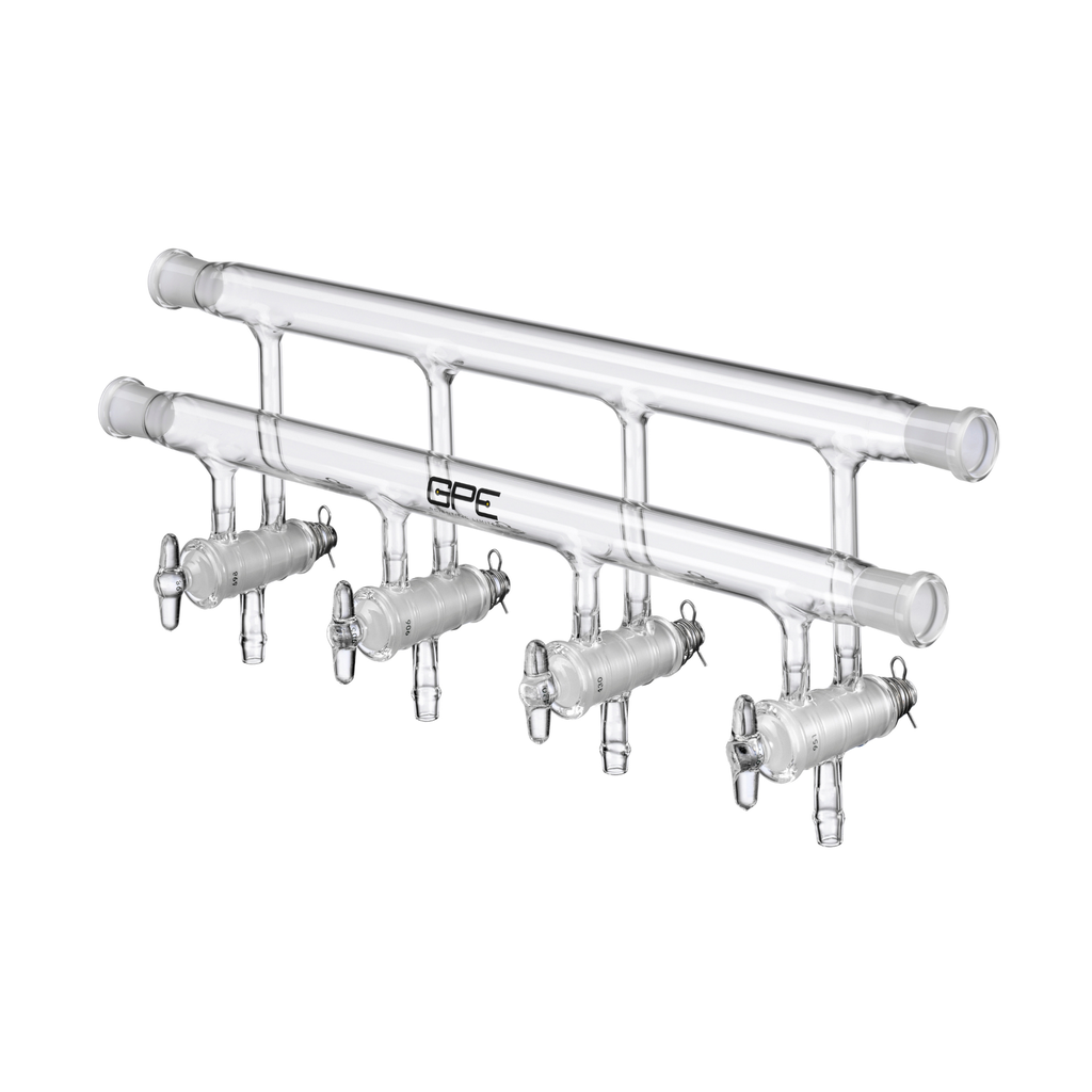 J Young Dual Bank Vacuum Manifold with Glass Stopcocks, B19 Socket Ends