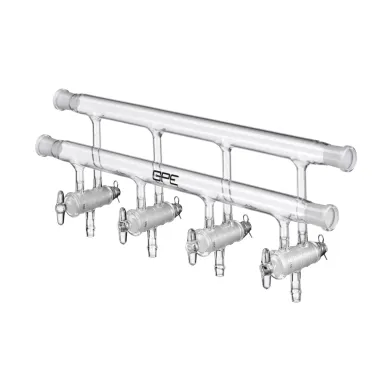 J Young Dual Bank Vacuum Manifold with Glass Stopcocks, B19 Socket Ends