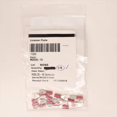 TE Connectivity MS25036-103 Red Ring Tongue Terminal, M5, 18 AWG PIDG Series (14 Pack)