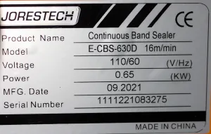 Jorestech E-CBS-630D Continuous Band Sealer with Digital Temp Control, 54 ft/min, 10 mm Seal, 6 of 8