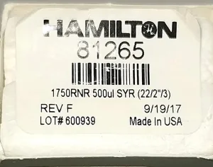 Hamilton 81265 Gastight 500μL Injection Syringe with Polymer Tip, Model #1750RNR, 7 of 18