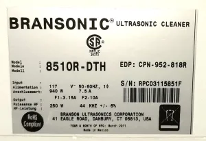 Branson 8510R-DTH Heated Ultrasonic Cleaner (20.8L), 8 of 9