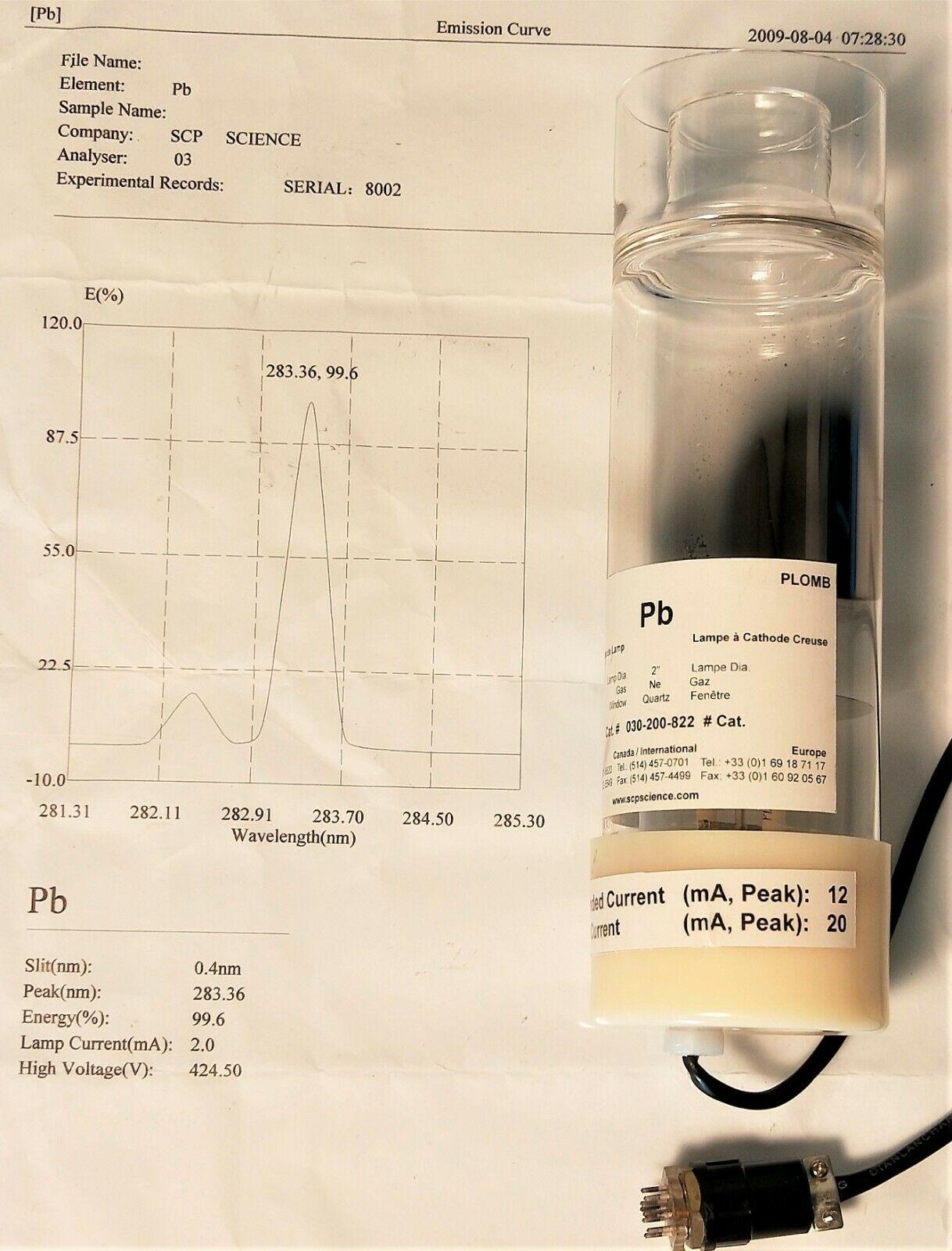 SCP Science 030-200-822 Lead (Pb) Hollow Cathode Lamp for AAS