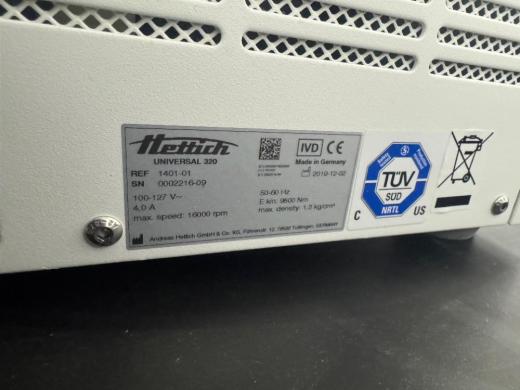 Hettich Universal 320 Benchtop Centrifuge Model 1401-01 with Fixed-Angle Rotor-cover