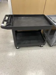 Two-Tier Plastic Laboratory Utility Cart with Swivel Caster Wheels and Integrated Handle, 3 of 3
