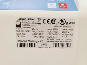 Thermo Scientific Heraeus Multifuge X3 High-Speed Refrigerated Benchtop Centrifuge, 11 of 15