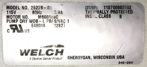 Welch 2522B-01 Oil-Free Piston Vacuum Pump (25.6"Hg), 9 of 9