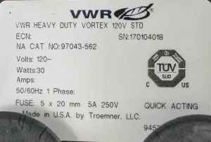 VWR Heavy Duty Vortex Mixer Model 97043-562 Variable Speed 300-3500 RPM, 8 of 8