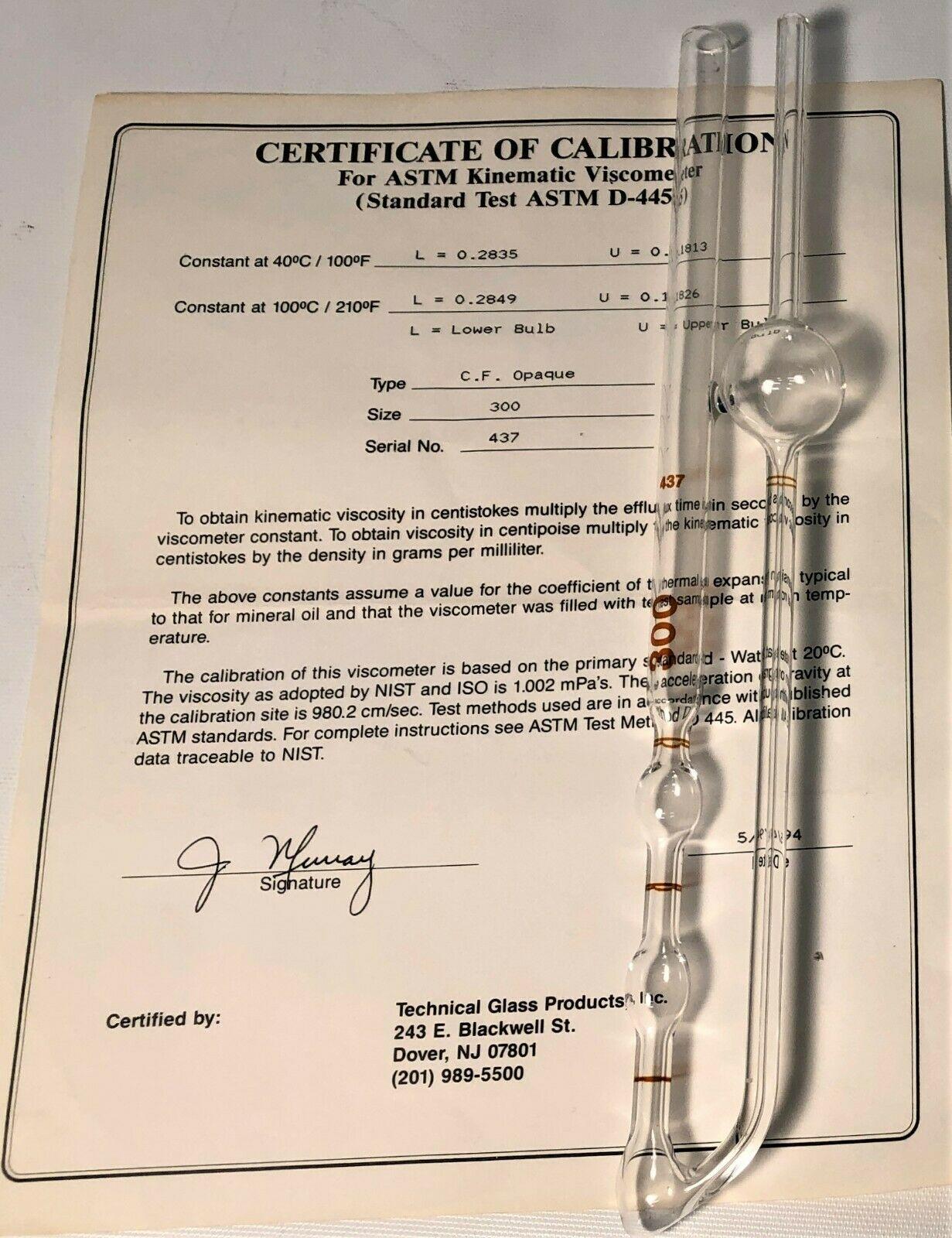 Cannon-Fenske CFOC-300 Certified Opaque Viscometer Tube, Size 300