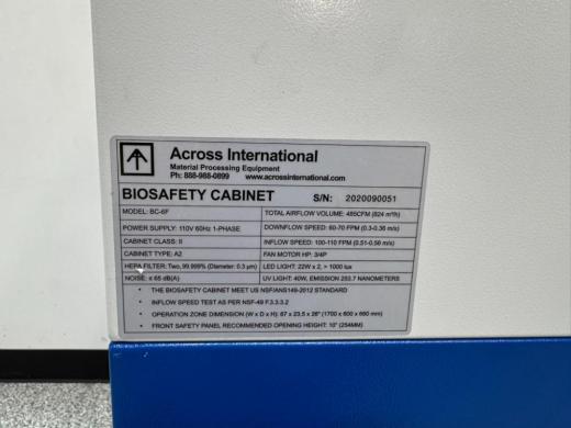 Across International BC-6F 6-Foot Class II Type A2 Biosafety Cabinet with UV Sterilization and Digital Control-cover