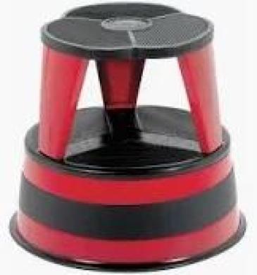 Cramer Rolling 2-Steps Stool with Retractable Casters and Solid Steel Base, Red-cover