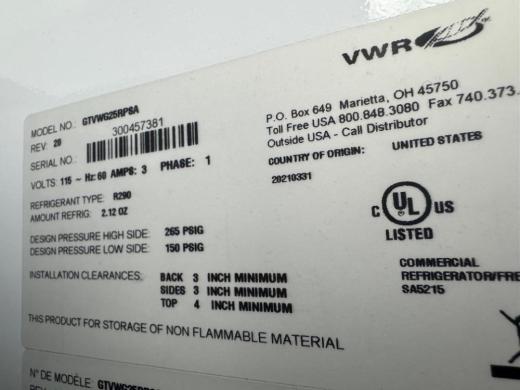 VWR GTVWG25RPSA Upright Laboratory Refrigerator with Digital Temperature Control-cover