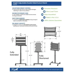 TrippNT 53944 Height Adjustable Double-Sided Medical Suture Stand Companion Cart, 9 of 9