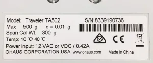 Ohaus Traveler TA502 Portable Balance (500g x 0.01g), 6 of 14
