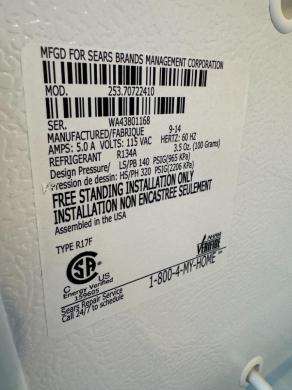 Kenmore General Purpose Laboratory Refrigerator Model WA43801168-cover