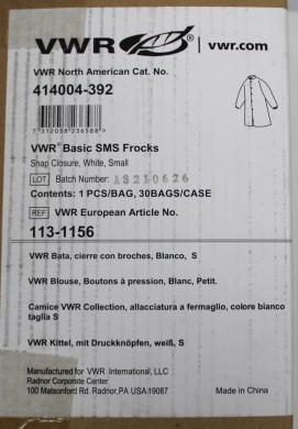 VWR Basic Frocks 113-1156 SMS Protective Laboratory Apparel Lightweight Durable-cover