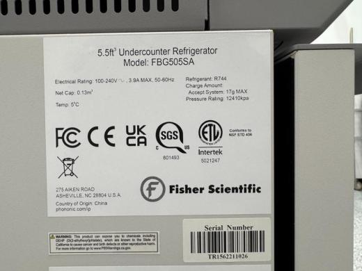 Fisher Scientific Model FBG505SA 5.5 cu ft Undercounter Laboratory Refrigerator-cover