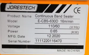 Jorestech CBS-630 Continuous Band Bag Sealer Industrial 300°C Semi-Automatic, 2 of 4