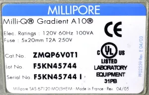 Millipore Milli-Q Gradient A10 Ultrapure Water Purification System with Q-Pod Dispenser and Foot Switch, 15 of 15