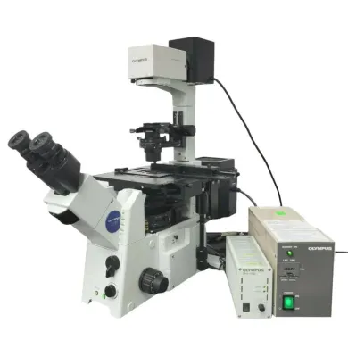 Olympus IX71 Inverted Fluorescence Microscope with Phase Contrast and 6-Position Fluorescence Filter Turret