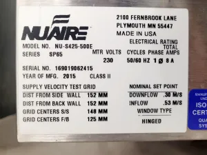 Nuaire NU-S425-500E Series SP65 Class II Biological Safety Cabinet for Laboratories, 22 of 27