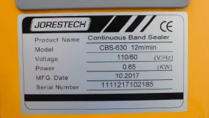 JORESTECH CBS-630 Continuous Bag Sealer Medium-Duty 120V 50/60Hz, 2 of 4