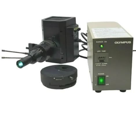 Olympus IX-RFA/S Fluorescence Illuminator with Filter Turret, Mercury Lamphouse, and Power Supply