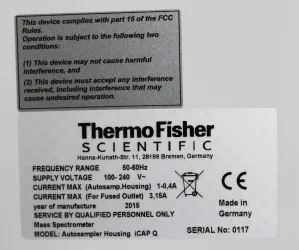 Thermo Autosampler Housing iCAP Q Analytical Accessory 240V 50/60Hz, 8 of 11