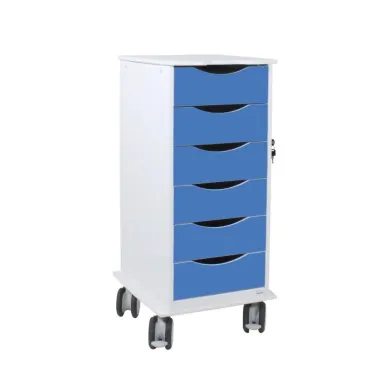 TrippNT Core SP Laboratory Storage Cart with 6 Lockable Blue Drawers and Mobile Casters